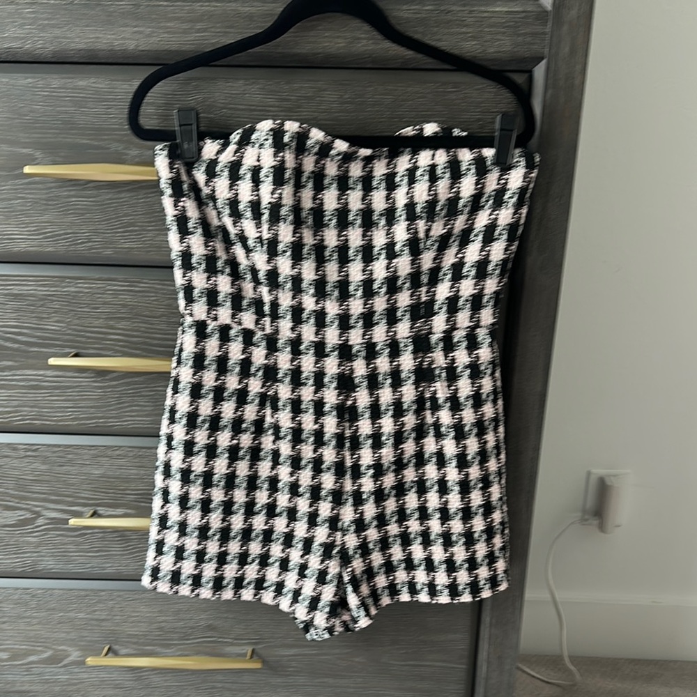 Hutch Black and White Houndstooth Strapless Romper